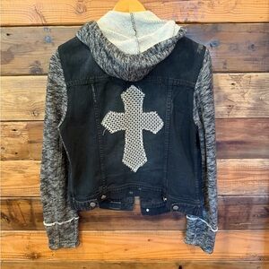 One-of-a-Kind MadAndie Free People Hooded Jacket with Custom Vintage Cross - M